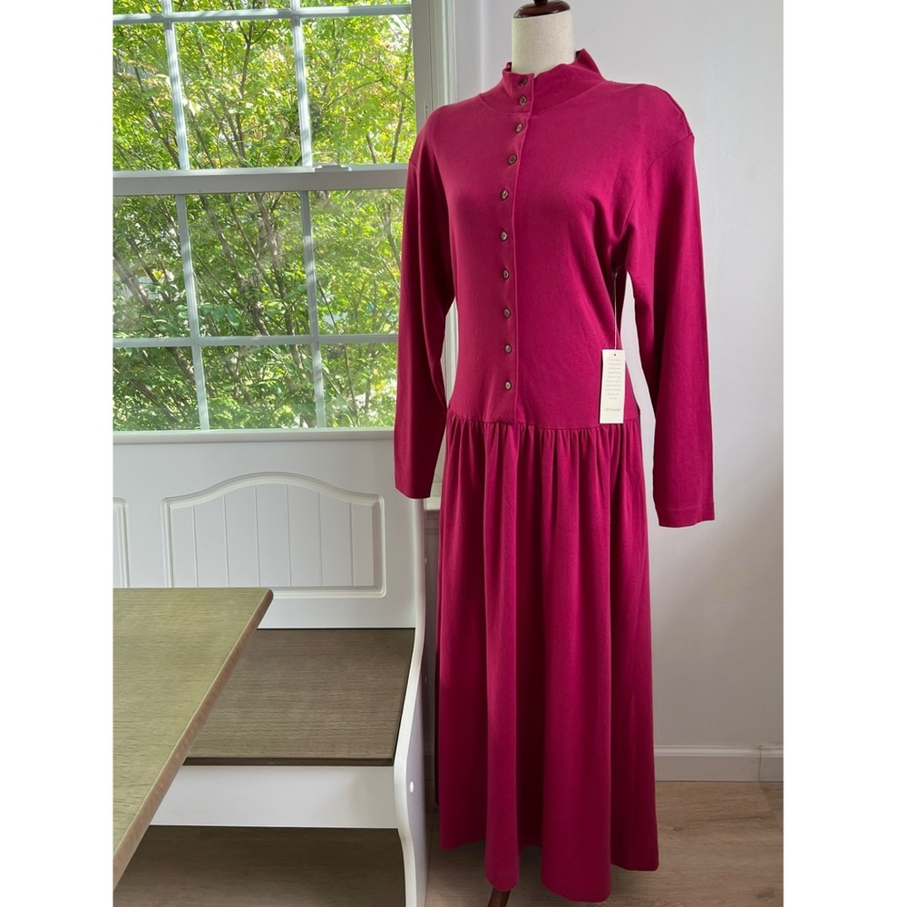 VTG Eddie Bauer 100% Cotton Modest Drop Waist Buttoned Front Pleated Maxi Dress